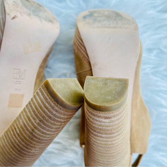 Pelle Moda Nude Neutral Tan Suede Open Peep Toe High Heel Sandal - Picture 15 of 16